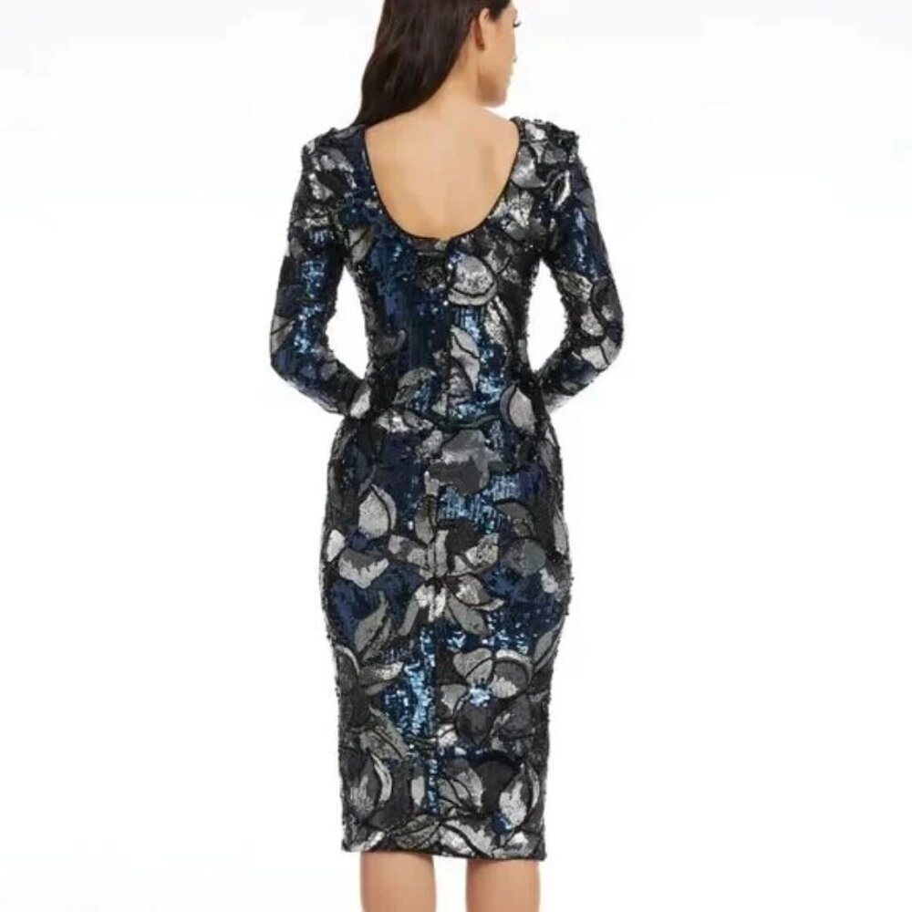 Dress The Population Blue/Silver Floral Sequin Natalie - Bodycon, Low Back XXL - Picture 3 of 4